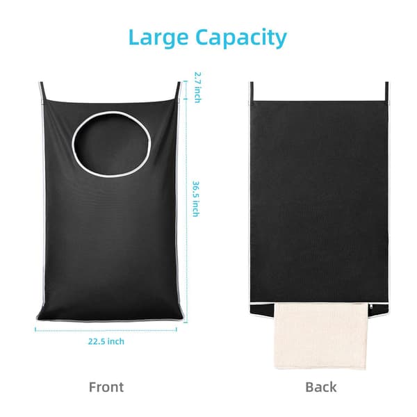 Hanging Laundry Hamper with 2 Suction Cup Hooks (Black)