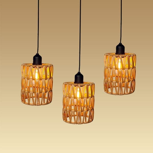 Ceiling lamp with remote control - decorative rattan lamp with bulb, battery-powered pendant lamp No remote control No remote control