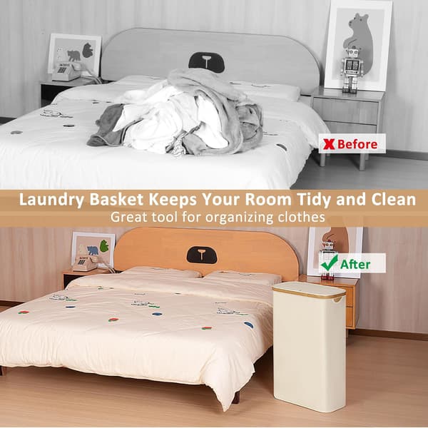 Laundry Hamper with Lid, Slim Laundry Basket for Dirty Clothes with Removable and Washable Inner Bag, Bamboo Laundry Basket, Foldable Laundry Hampers for Laundry
