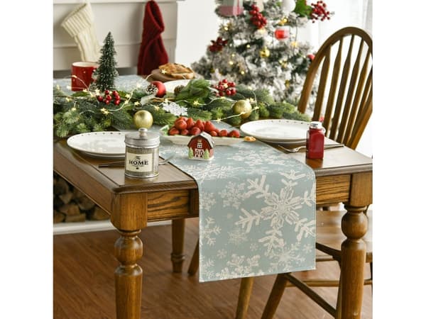 Christmas Grey Snowflake Table Runner Winter Kitchen Table Decoration/33x229cm