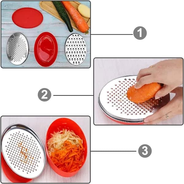 Cheese Grater Two Sides Vegetable Slicer Stainless Steel Potato Shredder with Container Use for Carrots Cucumbers(Red)