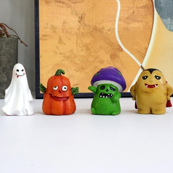 Halloween miniaturesæt - 4 stk. mini harpiks spøgelse og græskar, svamp vampyr gårdsindretning 2 sæt_tfrf 2 sæt 2 set