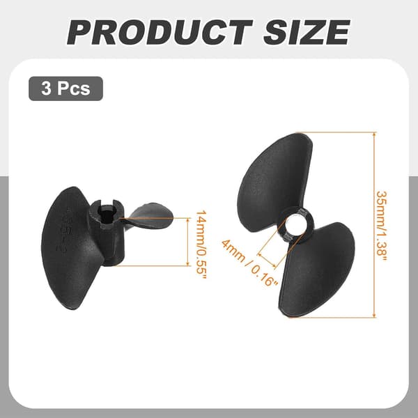 3 stk. RC-båtpropell, 2-blads propeller 4 mm hulldiameter 35 mm OD 40 mm stigning CW med klokken roterende borepropell for båt, svart x Black