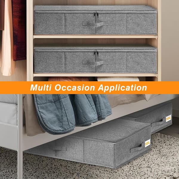 Under-bed storage boxes with lid 50L, 2-pack under-bed storage boxes, foldable fabric under-bed storage, 76x38x17cm