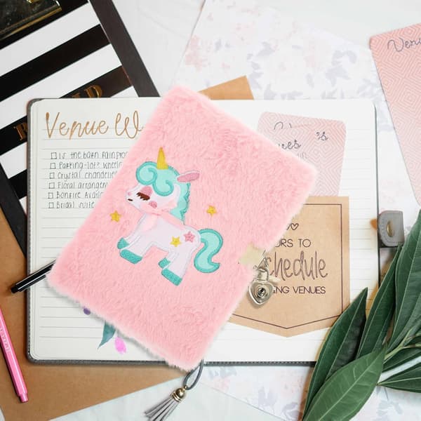 Unicorn Plush Notebook with Lock and Key A5 Girls Lockable Diary Cute Decorative Plush Notebook