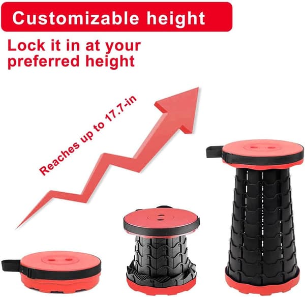 Foldable Telescopic Stool Portable, Collapsible Stool for Adults, Upgraded Foldable Folding Seats with 550 lbs Load Capacity, Red