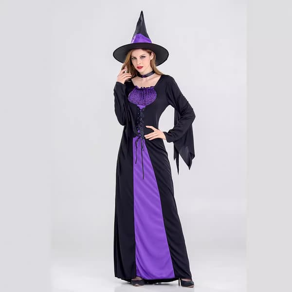 Heksekostume til kvinder i lilla/sort til Halloween-udklædning