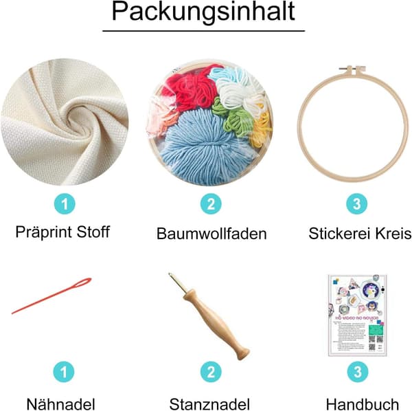 Broderisæt til voksne, broderi med punch, nemt håndværk, broderisæt (regnbue)