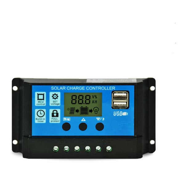 Smart solcellepanel ladekontroller PWM solcellepanel ladekontroller, 12V/24V, 30A, LCD-skjerm, doble USB-porter