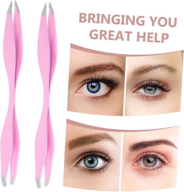 Stainless Steel Double-Ended Eyelash Extension Tweezers, 2-Piece Set with Precision Tips