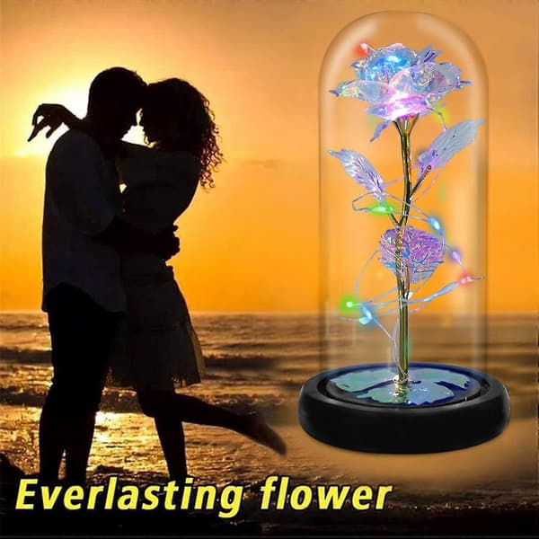 Fødselsdagsgaver, kunstig rosenlampe, glasblomst med LED-lys