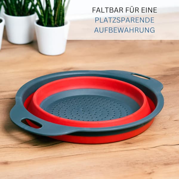 Sammenleggbar vannfilterkurv med opphengsystem, indre diameter: 24,5 cm, plastmateriale, rød/kullgrå.