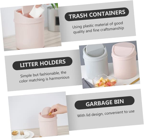 Mini Trash Can with Flip Lid, Desktop Storage Bin for Office, Dressing Table, Bedside Cabinet