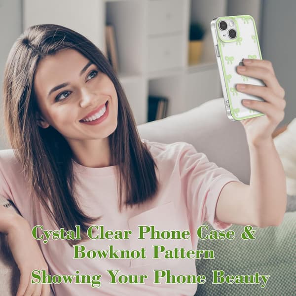 13 Protective Case, Transparent and Cute Bow Pattern Phone Case - green green