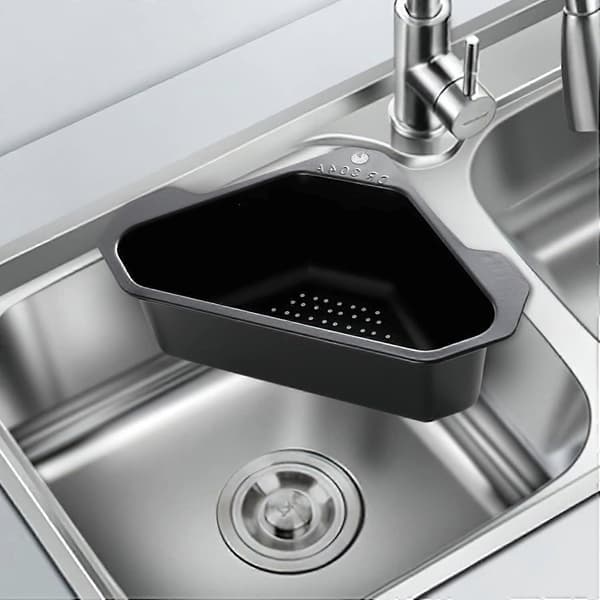 Sink Colander, Stainless Steel Sink Drain Rack, Triangular Filter Drain Tray with Suction Cup for Kitchen and Bathroom