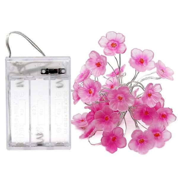 LED-kobbertrådslampe, lyskæde med lyserøde blomster, udendørs dekorationsdesign, blinkende lys