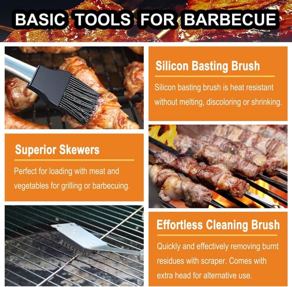 Durable Stainless Steel BBQ Tools, Extra Thick Spatula, Fork, and Tongs. Complete Grill Accessory Set in Aluminum Storage Case