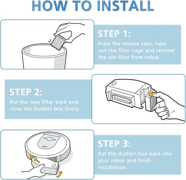 Filterudskiftning til iRobot Roomba e, i og j-serien i7 i7+/plus i3 i3+ E5 E6 E7 i4 i6 i6+ i8 i8+ robotstøvsugerdele
