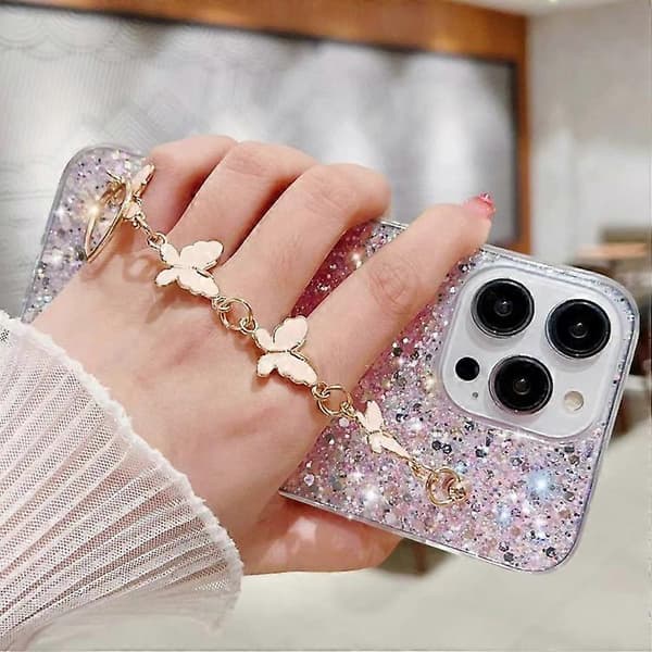 Starry Sequin Butterfly Chain Epoxy TPU Phone Case for iPhone 15