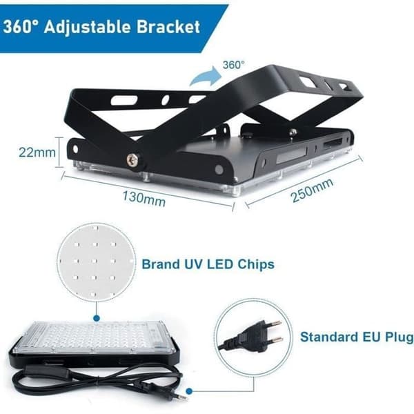 2st 100W UV LED Projector Black Light IP65 Waterproof, Ultraviolet LED Lamp, Power Lighting for Posters, Bars, Parties