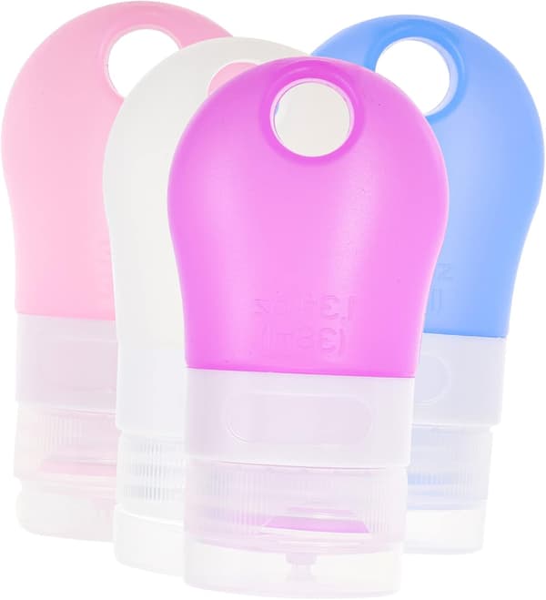 4 stk. rejseflasker i silikone PP-materiale til shampoo, balsam, lotion