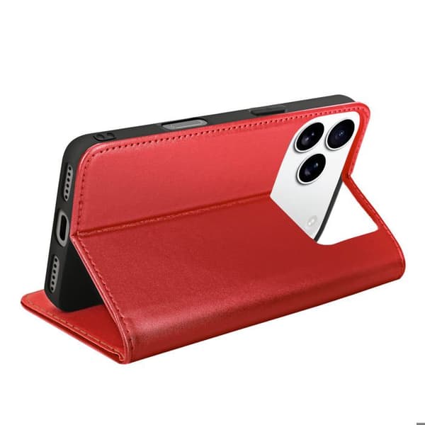 Foliofodral för iPhone 17 Pro Max med kortplats och stativfunktion i röd färg