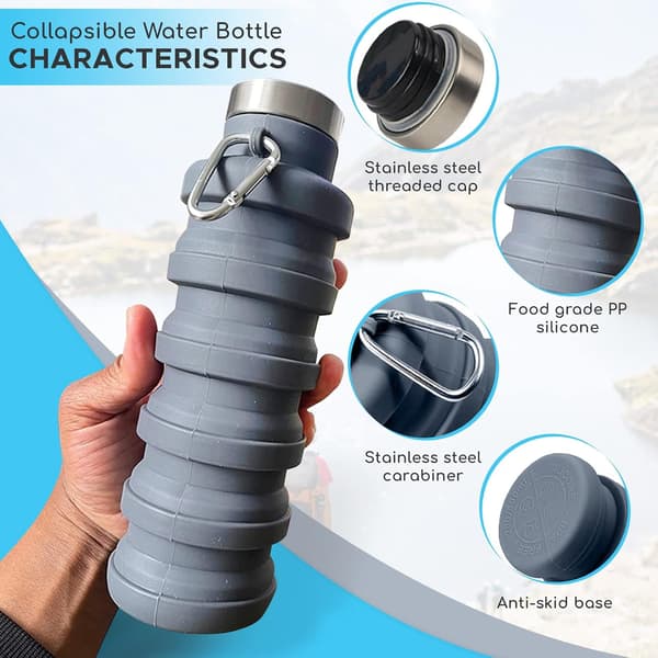 Foldable Water Bottle Silicone Travel Collapsible Gym Bottle Leakproof Hiking Accessory