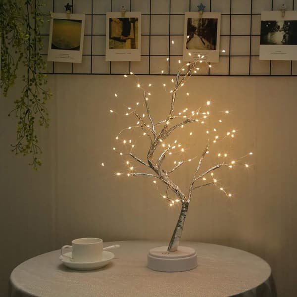 Bonsai bordlampe 108 LED miniature juletræslys batteri/USB-drift KLB