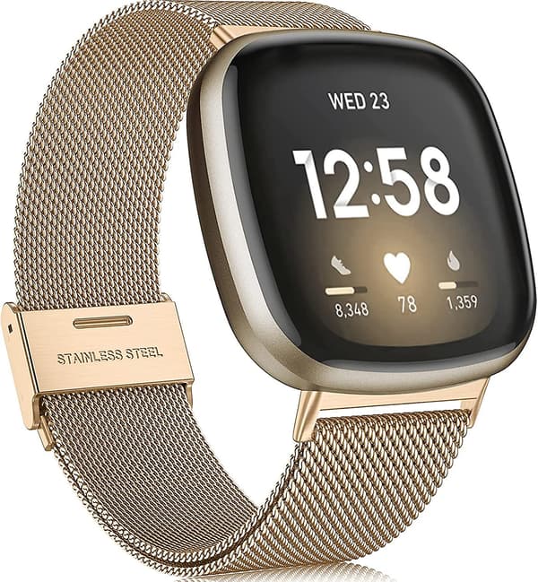 Metalbånd kompatibelt med Fitbit Sense og Fitbit Versa 3-bånd til kvinder og mænd, justerbart netbånd i rustfrit stål til Versa 3-udskiftning[DB]