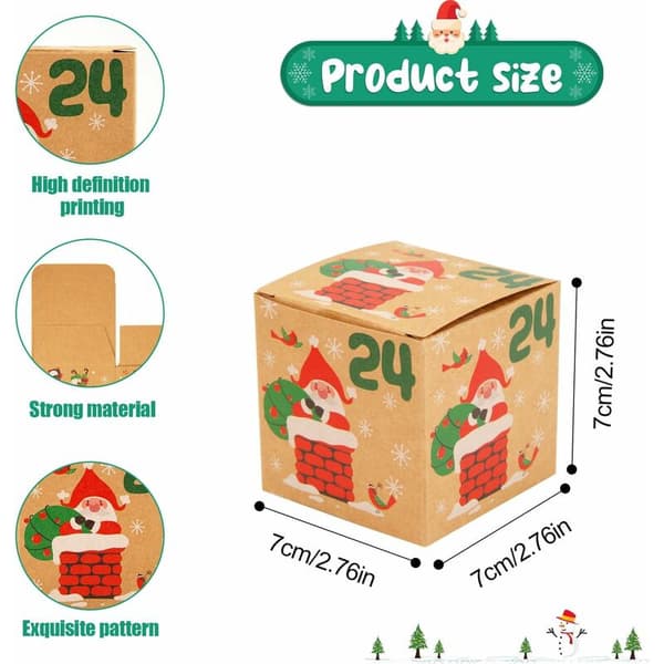 24-pack julkalender, tomte- och snögubbelåda, julkalender presentaskar för barn, familj, juldekoration