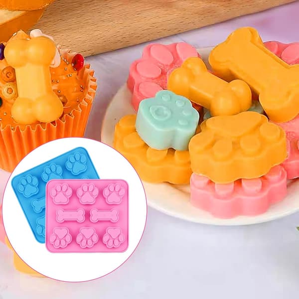 2 stk. silikoneforme til chokolade, FineGood fødevaregodkendt hundepote- og benformet silikone isterningebakke silikonebageforme til muffins hundegodbidder slik