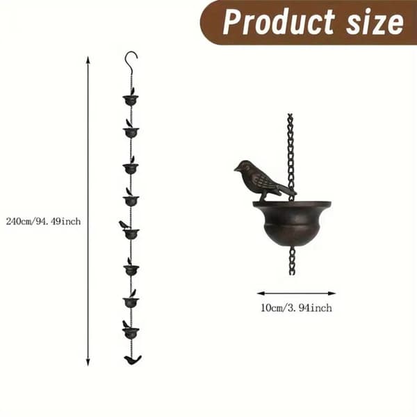 Rain Chains for Gutters Mobile Birds on Copper Rain Bells 7.8ft Rain Bells with Hanger and Attached Birds