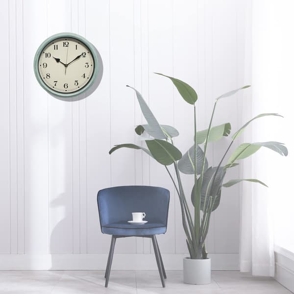 Rustikk veggklokke, 28 cm landlig stil stille klokke (blå)