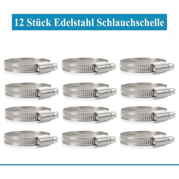 12 stk. rustfri stål slangeklemmer 32-50 mm båndbredde 9 mm - premium kvalitet iht. DIN 3017 (W4), rørforbindelse