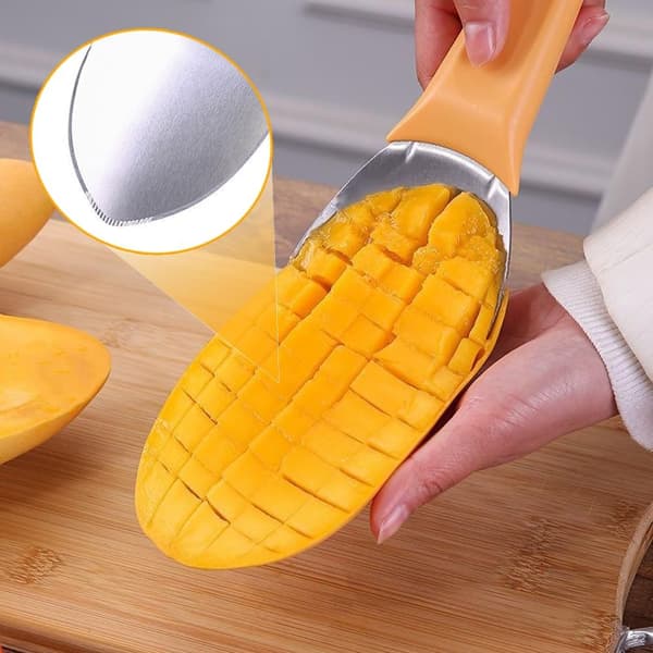 2 Pieces Mango Slicer Cutting Tool with Non-Slip Handle Kitchen Utensil for Papaya, Avocado, Kiwi, Watermelon