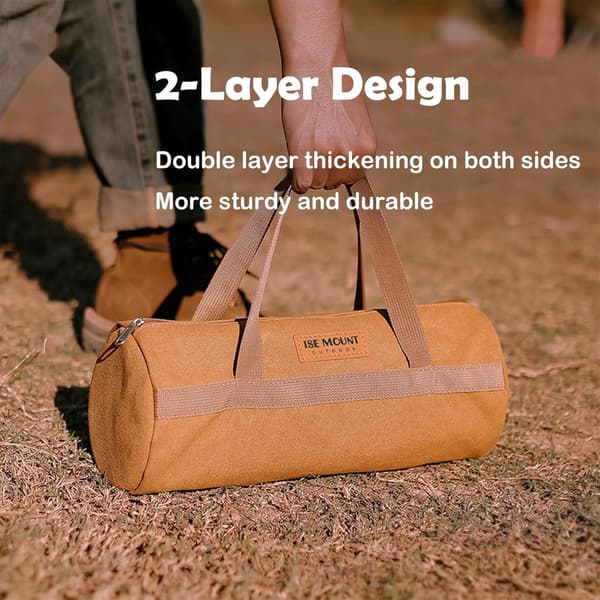 Tent Peg Bag, Double-Layer Tent Peg Storage Bag, Camping Accessories Large Capacity Canvas Tool Bag with Zipper (40cm Khaki)