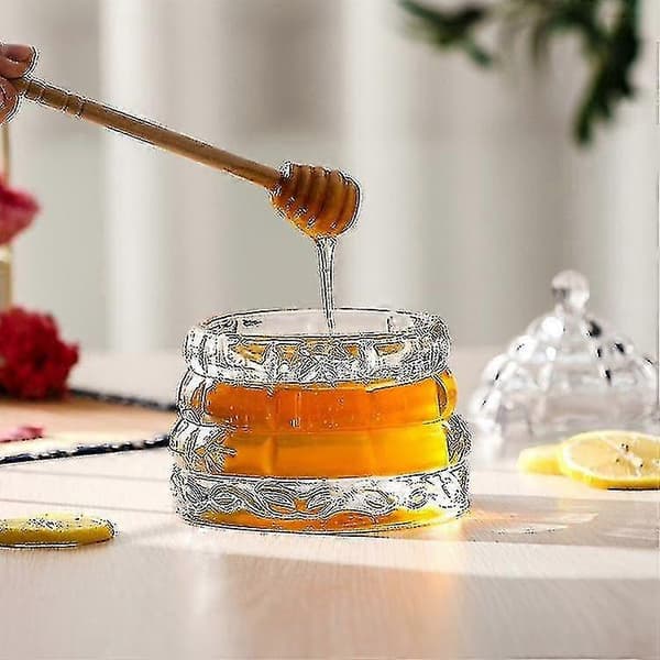 Crystal Honey Jar, Beehive Honey Pot with Dipper