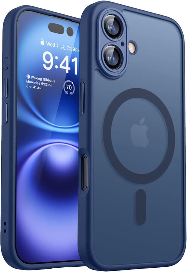 Magnetic Case for iPhone 16, Compatible with MagSafe, Translucent Matte Back Slim Shockproof Case, Storm Blue