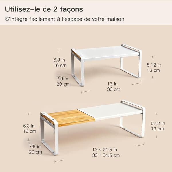 Kitchen Storage Shelf, Half Shelf, Extendable Telescopic Shelf for Kitchen Cabinets and Countertops, Pantry, Bathroom (1-pack Natural Beige and White)