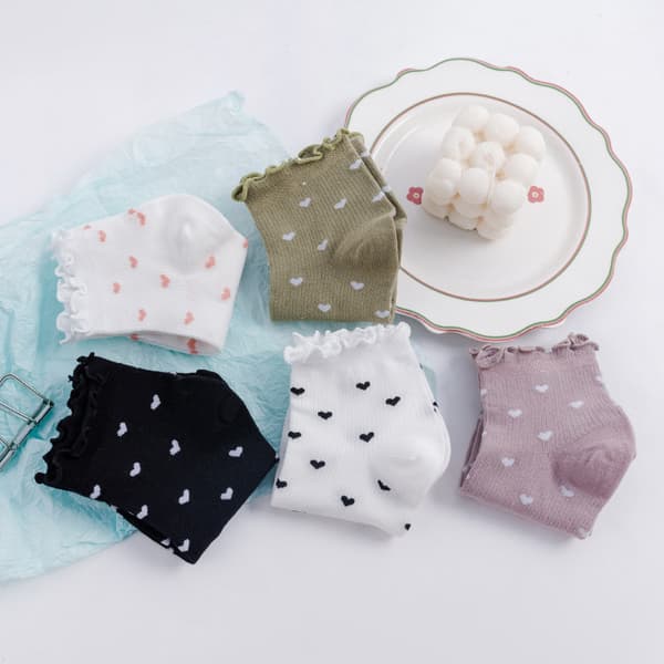 Ruffle Socks til kvinder, sjove farverige hverdagsstrømper til kvinder 5-pak