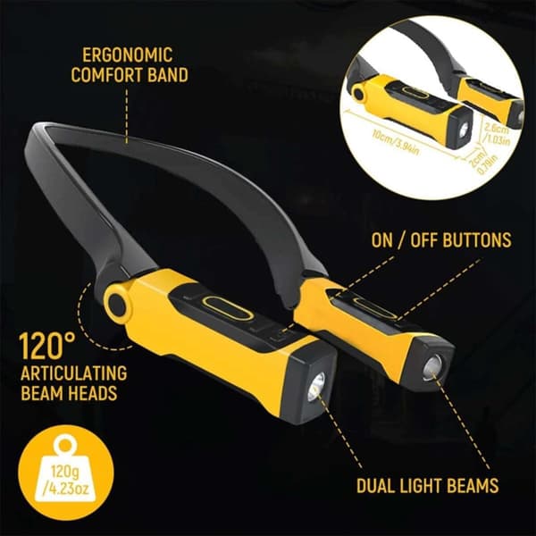 Rechargeable USB Reading Light Neck Book Light, 2 Brightness Levels, Bendable Arms for Reading, Camping, Repair