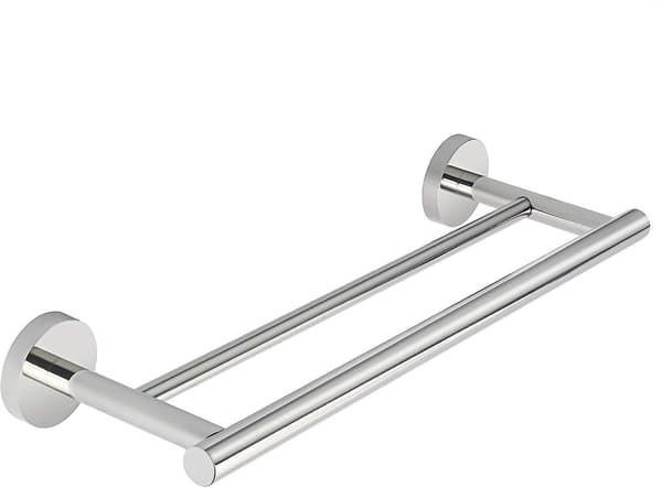 Badehåndklestativ Doble Stenger Rustfritt Stål Veggmontert Håndklestativ 40cm, Rund Base, Polert Finish