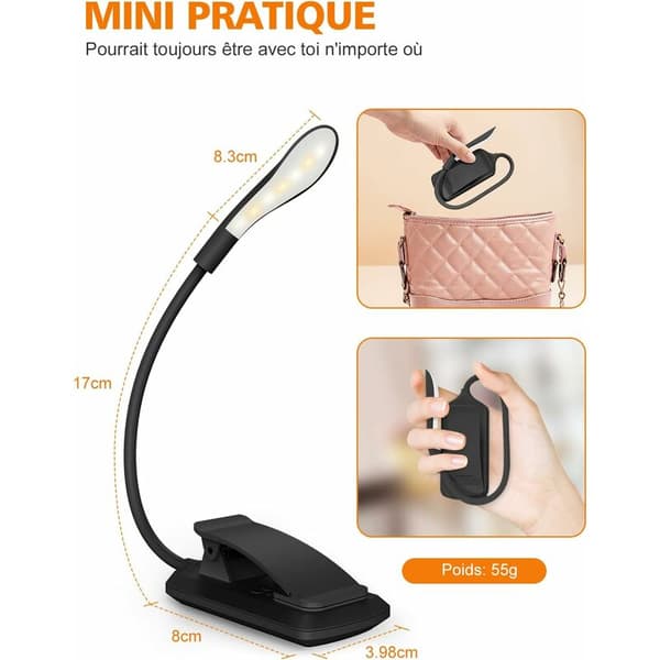 Reading Light, 7 LED USB Rechargeable Clip On Book Light with 9 Lighting Modes (3 Colors: Warm, Cool & Natural), 360° Flexible Neck Reading Lamp