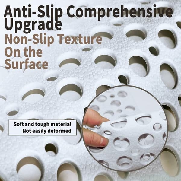 Non-slip shower mat, square bath mat 43x75cm, machine washable non-slip bath mat with suction cup, grey