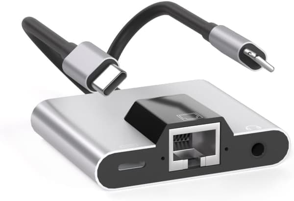 2-i-1 Lightning/Type-C til Ethernet-adapter til -telefon/-pad 100 Gigabit Ethernet LAN-netværksadapter, (til IS 12.0 højere)