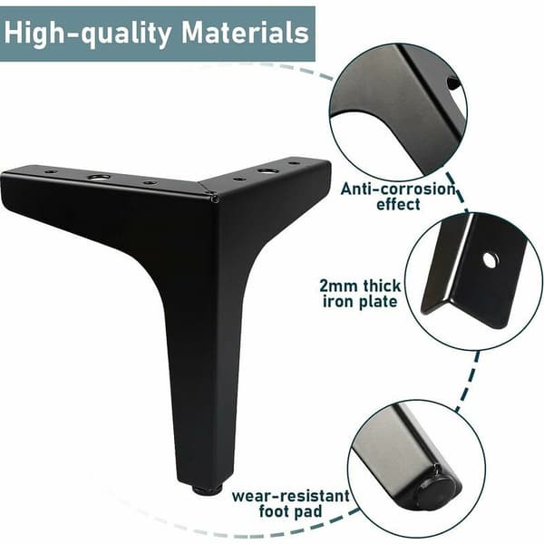 Set med 4 Charge möbelben, 10 cm moderna metallbordsben i triangulär form, stiftmöbelben för skåp, soffa, med 16 skruvar och 4 benskydd