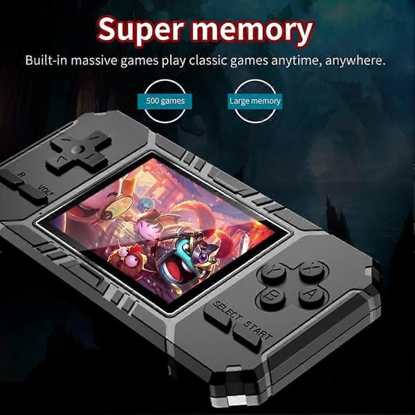 Retro Mini Handheld Game Console, 3.0-inch Color LCD Screen, 500 Built-in 8-bit Games, Black
