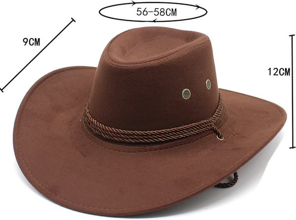 Brun cowboyhatt/jägarhatt - Polyester - Storlek 56-58 cm - Bredbrättad - Unisex - För utomhusbruk, solskydd