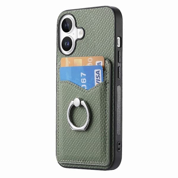 Cover til iPhone 16 med kortlomme, ringholder og stativ, telefonbeskyttelse