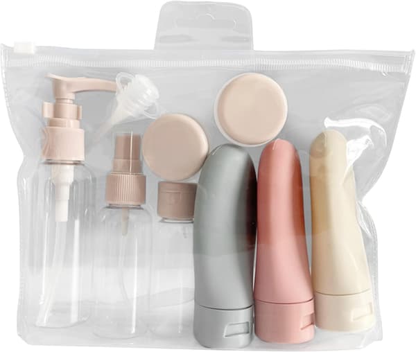 11-delars reseflaskset för kvinnor, läckagesäkert, TSA-godkänt, återanvändbart för schampo, lotion